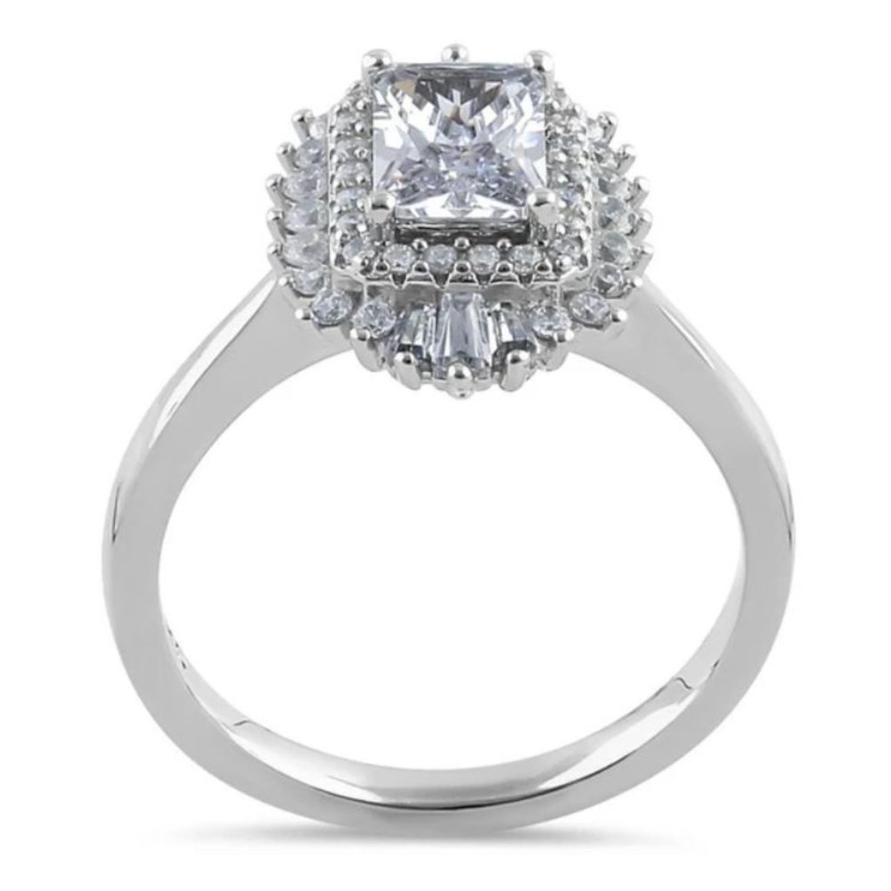 Antique Style Ring Radiant Cut CZ With Tapered Baguettes 925 Sterling Silver - Picture 16 of 16